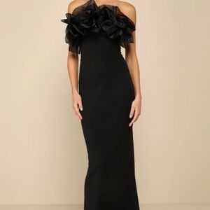 Lulu's Black Strapless Dress with Ruffle Detail